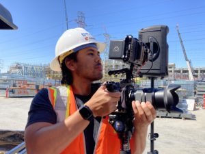 Filming at construction site with Blach/Cahill