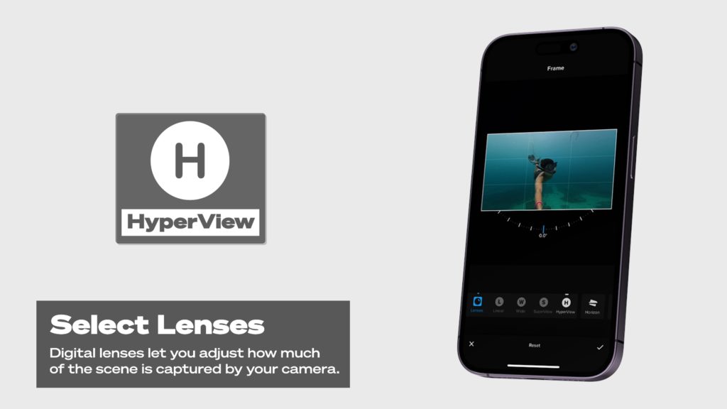 GoPro Quik App Lens Tool screen grab from video showing Hyperview