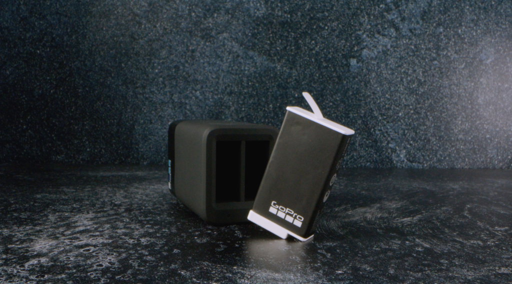 GoPro Dual battery charger for Max product shot with enduro battery tutorial video image
