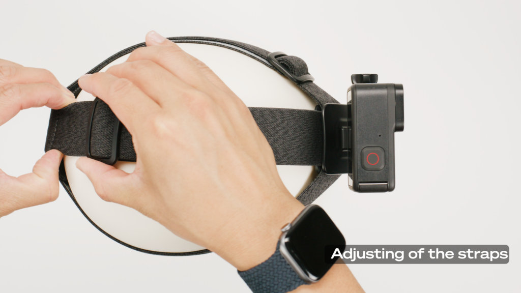 Adjusting the straps on the GoPro Head Strap 2.0 elastic band Video Production White Background GoPro Hero 11 Black