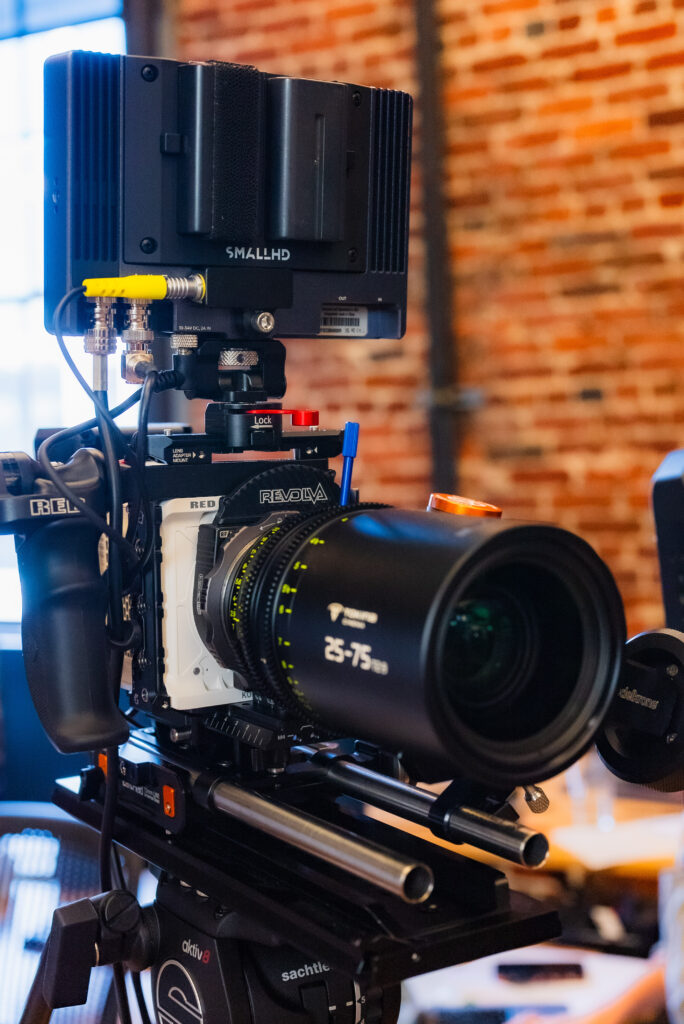 Tokina Lens on RED Komodo on a tripod video production San Francisco Loft Orbital