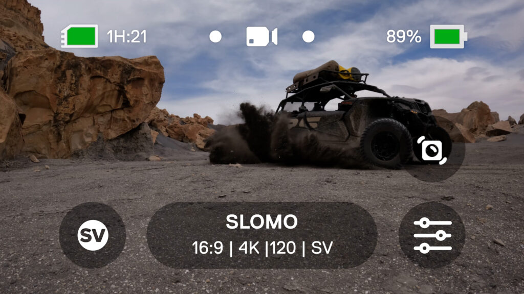 slow motion slow-mo custom preset showing icons on the back of the GoPro Hero12 touch screen