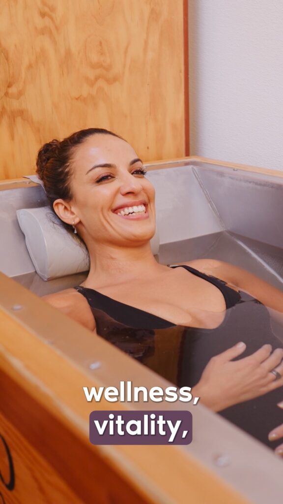 Worthy self care studio Wellness Vitality cold plunge smiling cold bath