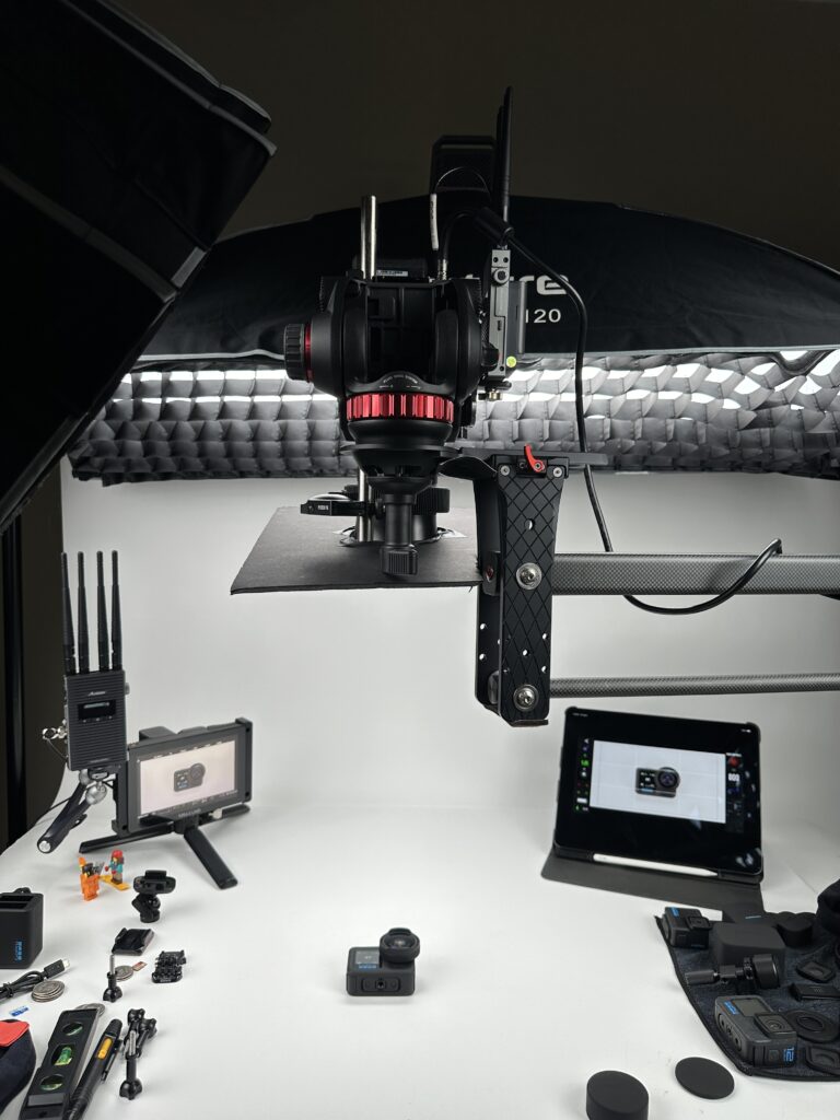 Our main white wall studio where we shoot our top down hand on visuals for our GoPro productions.